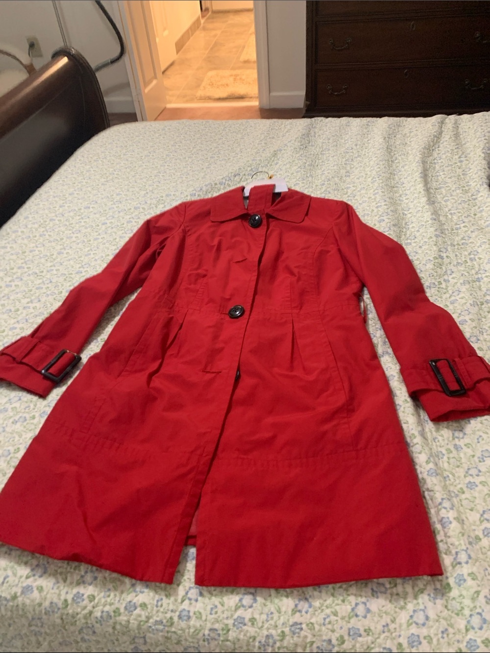 Style & Co. Red Single-Breasted Trench Coat with Buckle Cuffs